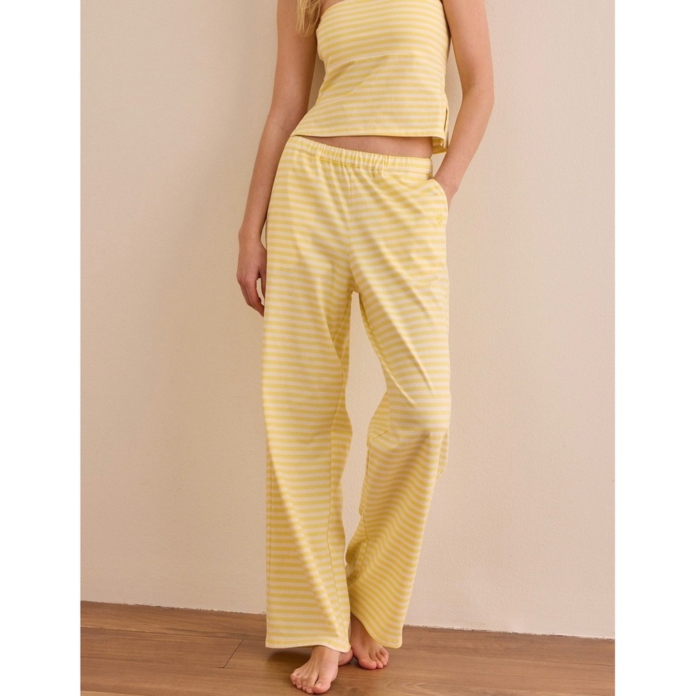 AS Revival Yellow White Striped Wide Leg Lounge Pants Lemon Size Small NWT